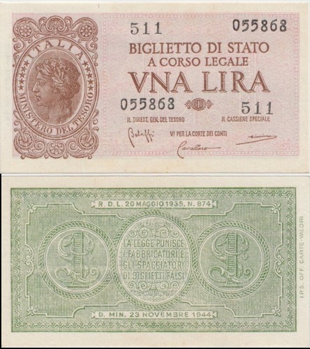 1944 italia banconota lire - italia,