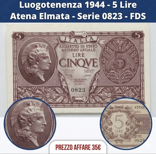 Luogotenenza 1944 5 lire - luogotenenza,