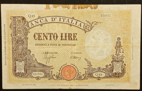 100 lire 1944 - lire, bb