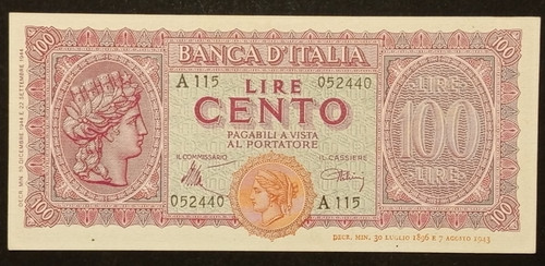 100 lire 1944 fds italia - 100, 10/12/1944