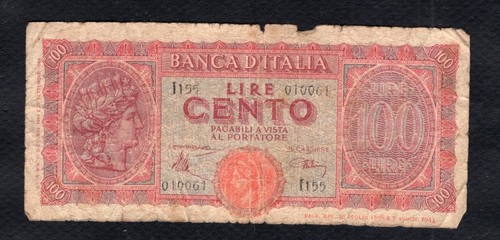 Italie 100 lire 1944 etat - italie,
